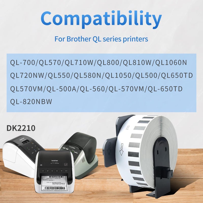AYMSous Compatible 6 Pack DK-2210 Continuous White Label Paper (1-1/7"x100'/ 29mm x 30.48m) with 6 Refillable Cartridge Replacement for Brother DK-2210 for QL-700 QL570 QL710W QL800 QL810W QL1060N QL7 - Image 3